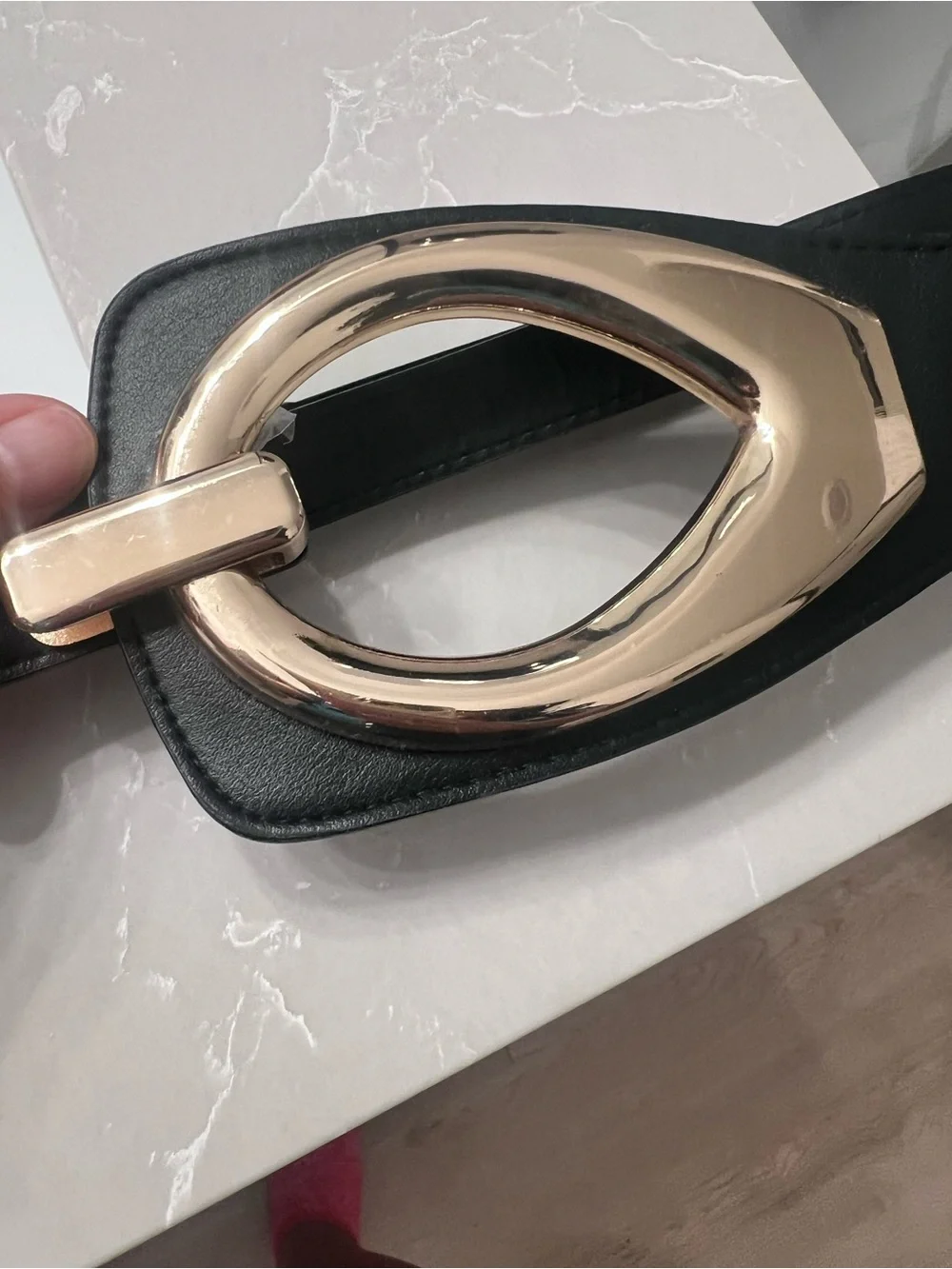 Fashion‎ Nova Black Wide Waist Belt with Gold Oval Buckle